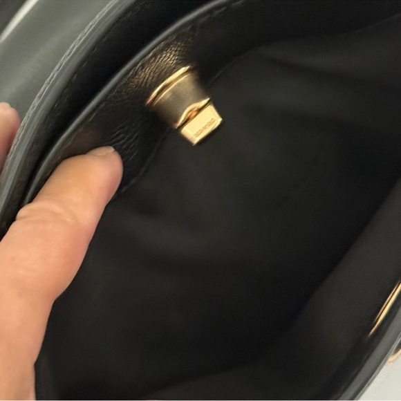 Coach Turnlock Chain Tote Bag Shoulder #57107 Purse Pebbled Leather Black Gold - Picture 8 of 11